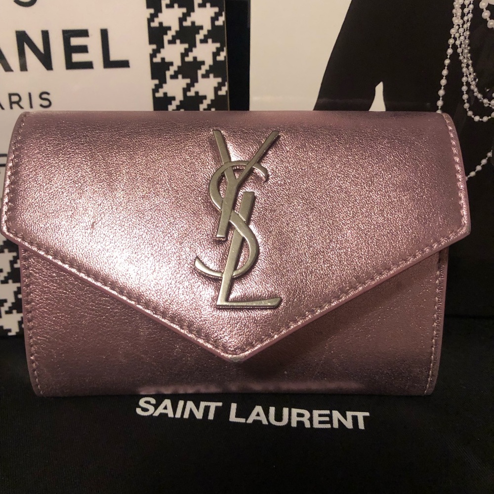 YSL Yves Saint Laurent Azalea Metallic Pink Wallet Rare - Picture 14 of 16